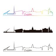 Dublin skyline linear style with rainbow