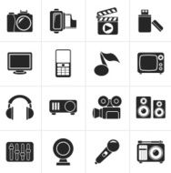 Black multimedia and technology icons