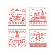 Vector set of city illustrations in trendy linear style