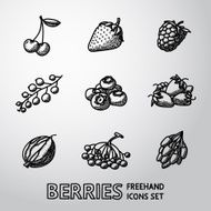 Set of freehand BERRIES icons - cherry strawberry raspberry currant N2