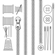 Vector sewing equipment Black and White Set N2