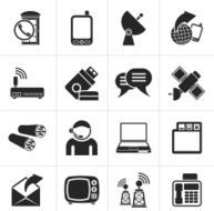 Black Communication connection and technology icons N2