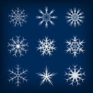 Set of vector snowflakes on dark blue background