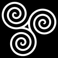 Triple celtic spiral design in white colors Black background