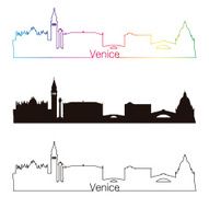 Venice skyline linear style with rainbow