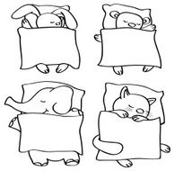 Vector sleeping cute animals silhouettes N2