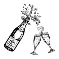 bottle of champagne and glasses N3