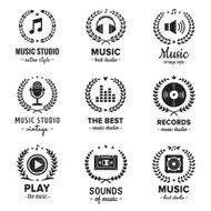 Music studio logo vintage vector set Hipster and retro style