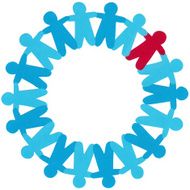 Red boy in blue ones circle