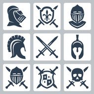 Medieval armor and swords icon set