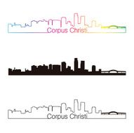 Corpus Christi skyline linear style with rainbow