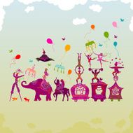 colorful circus carnival traveling in one row during daylight