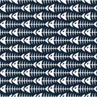 Angry fish bone skeleton seamless pattern Black and white color