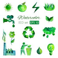 Set of eco green watercolor vector icons N3