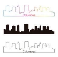 Columbus skyline linear style with rainbow