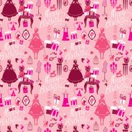 Holiday Seamless pattern for girls Handwritten calligraphic text Happy Birthday N2