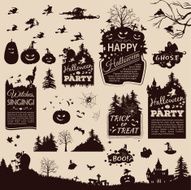 Collection of silhouettes and banners for Halloween