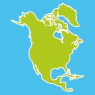 North America Map Green continent on blue background Vector