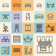Flat furniture outline icons set