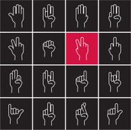 Linear hand icons set on back background
