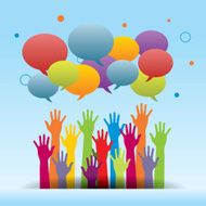 Arms raised up and speech bubbles
