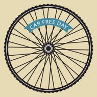 Bicycle wheel with car free day banner