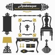 Arabesque silhouette banners &amp; furniture decorations icons set