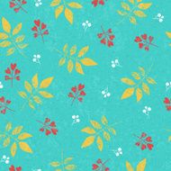 Falling leaves seamless vintage pattern - green background