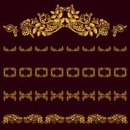 Gold frames ornament on a dark background Natural elements