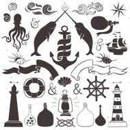 Vintage hand drawn elements in nautical style