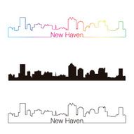 New Haven skyline linear style with rainbow