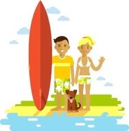 Young surfer man and woman with surfboard on the beach N2
