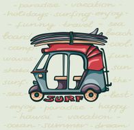 Tuk tuk with surfboards Surfing holiday