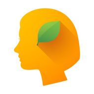 Female head icon with a leaf