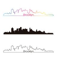 Brooklyn skyline linear style with rainbow