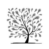 Art tree with peacock feather for your design N12