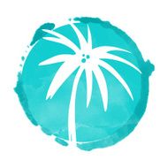 Watercolor circle paint stain and coconut palm tree N3