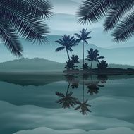 Background with sea and palm trees at night N2