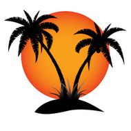 Palm island and sun