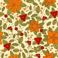 Red or orange flowers and berries seamless pattern
