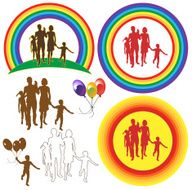family rainbow sun balloons