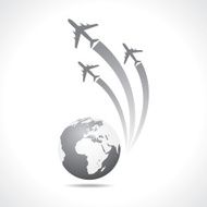 Airplanes flying around a globe