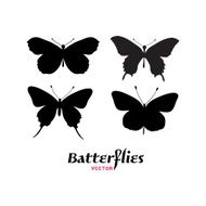 Silhouettes template with hand drawn butterflies