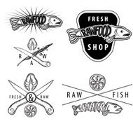 Set of raw food salmon vintage badges