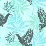 Seamless pattern with olive branches and pigeons N2