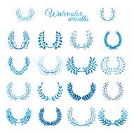 Vector set of blue watercolour wreaths