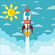 Rocket on the blue sky vector illustration