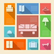 Colored vector icons for hotel with place text N2
