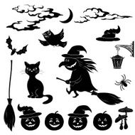 Halloween cartoon set black silhouette N4