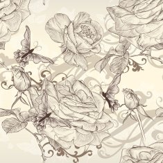 Beautiful vector seamless wallpaper with roses in vintage style